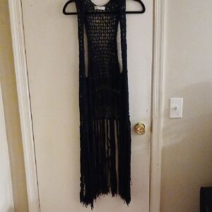 Abercrombie & Fitch Black Crochet Fringe Vest